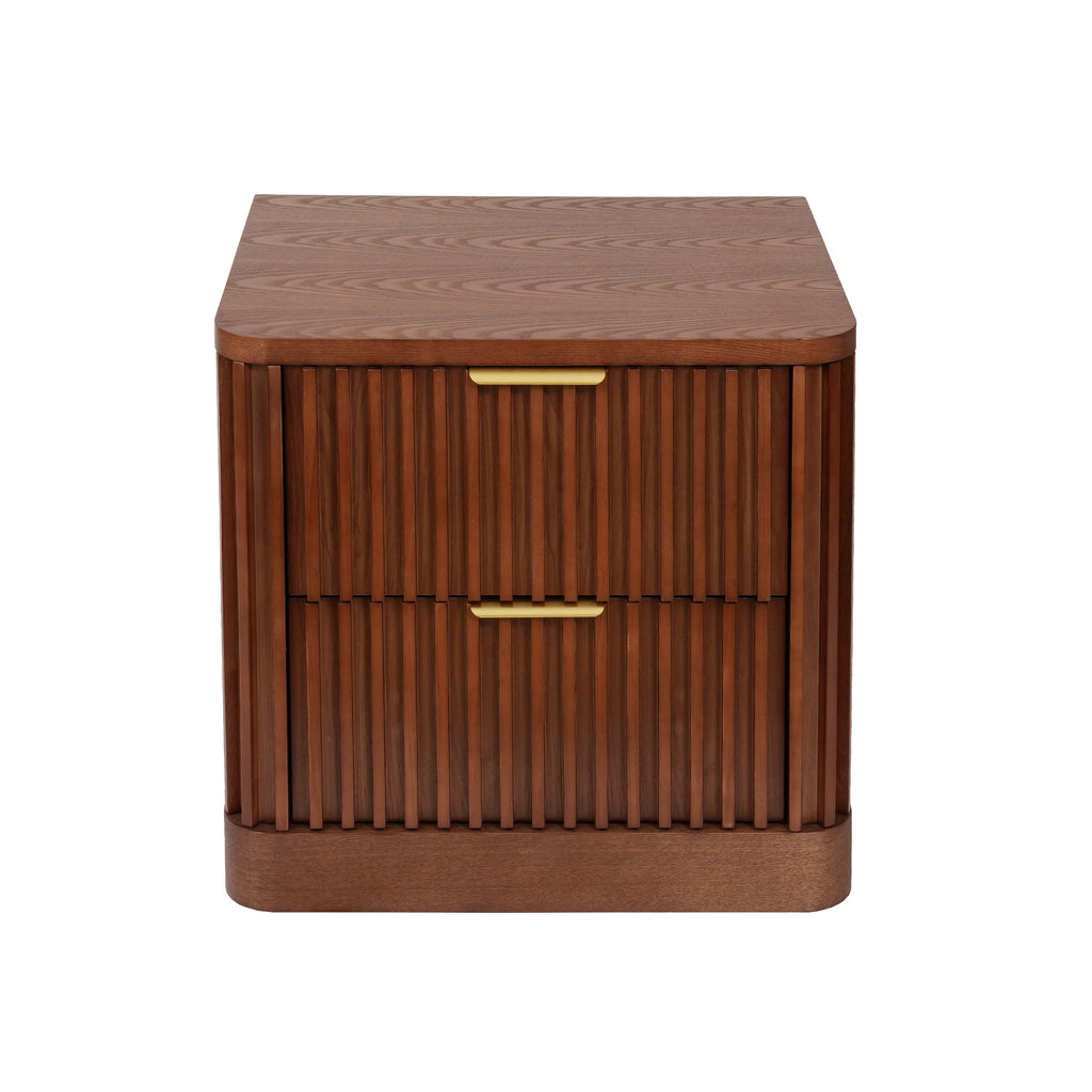 Vintage Fluted Solid Wood Nightstand with 2 Drawers