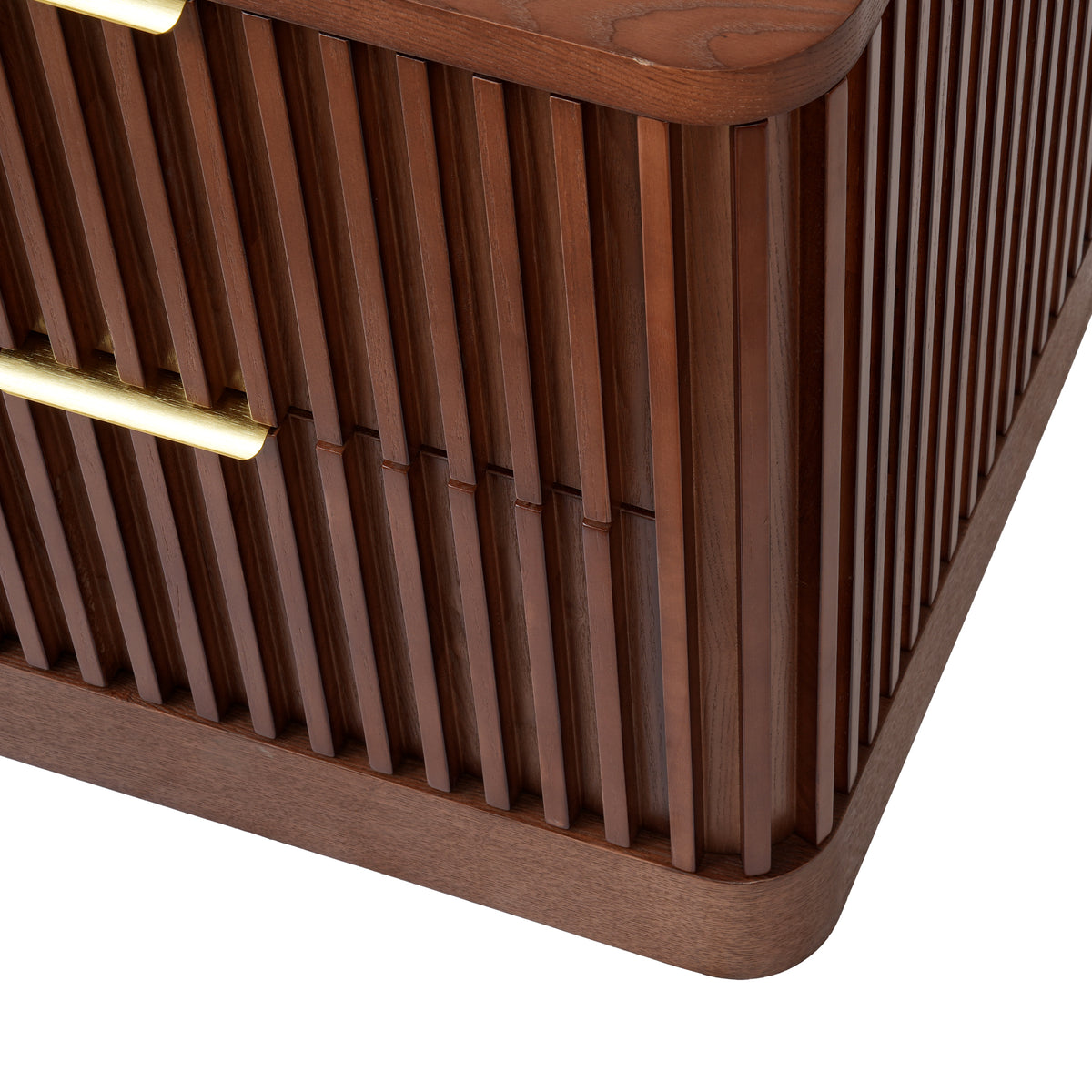Vintage Fluted Solid Wood Nightstand with 2 Drawers
