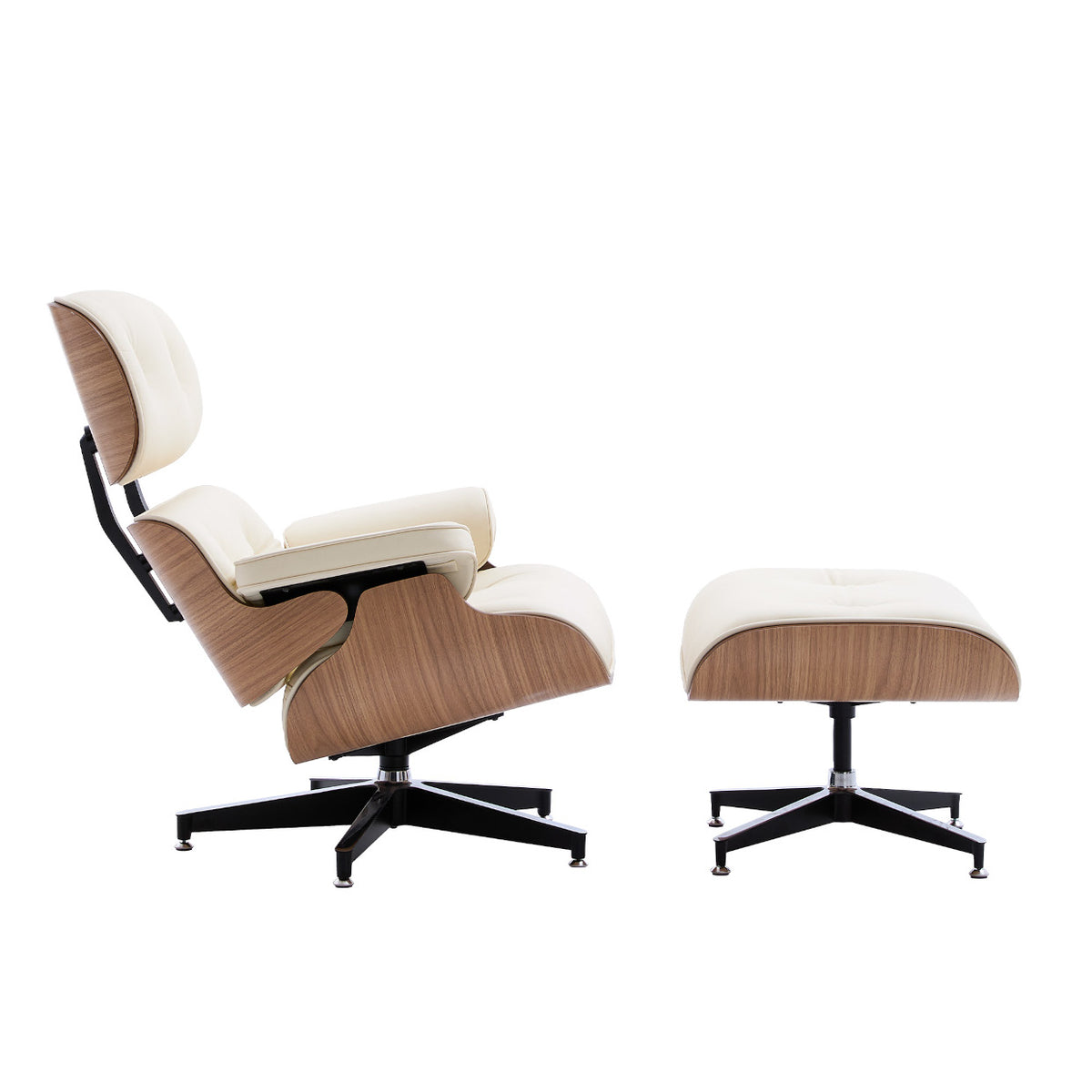 Mid-Century Modern Leather Swivel Lounge Chair and Ottoman Set, BRAND NEW