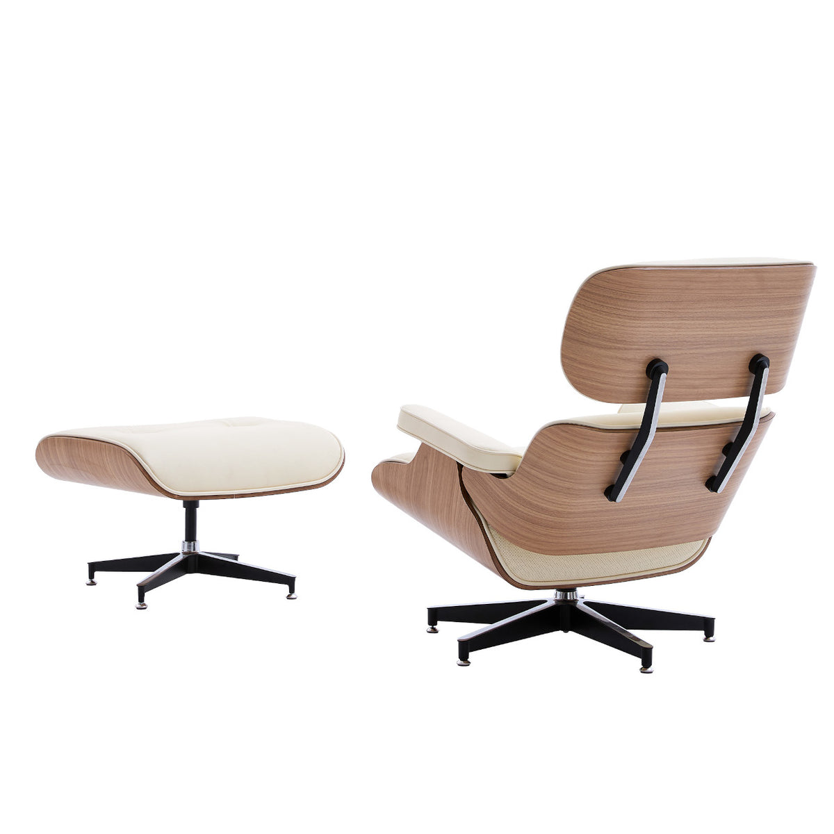 Mid-Century Modern Leather Swivel Lounge Chair and Ottoman Set, BRAND NEW