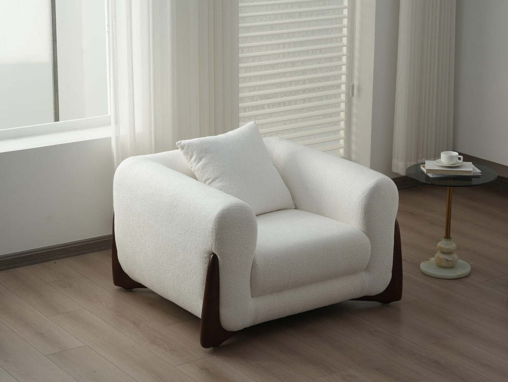 Artistic Sherpa Couch Chair with Solid Wood Legs, Single Seat