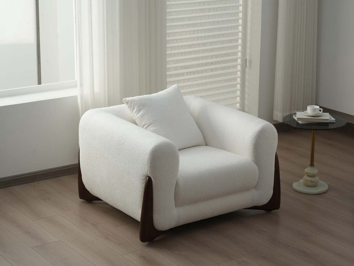 Artistic Sherpa Couch Chair with Solid Wood Legs, Single Seat