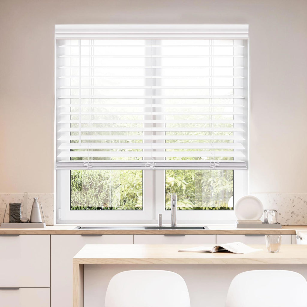 DEZ FURNISHINGS Cordless 2 in. Faux Wood Blind, 31 x 72, White