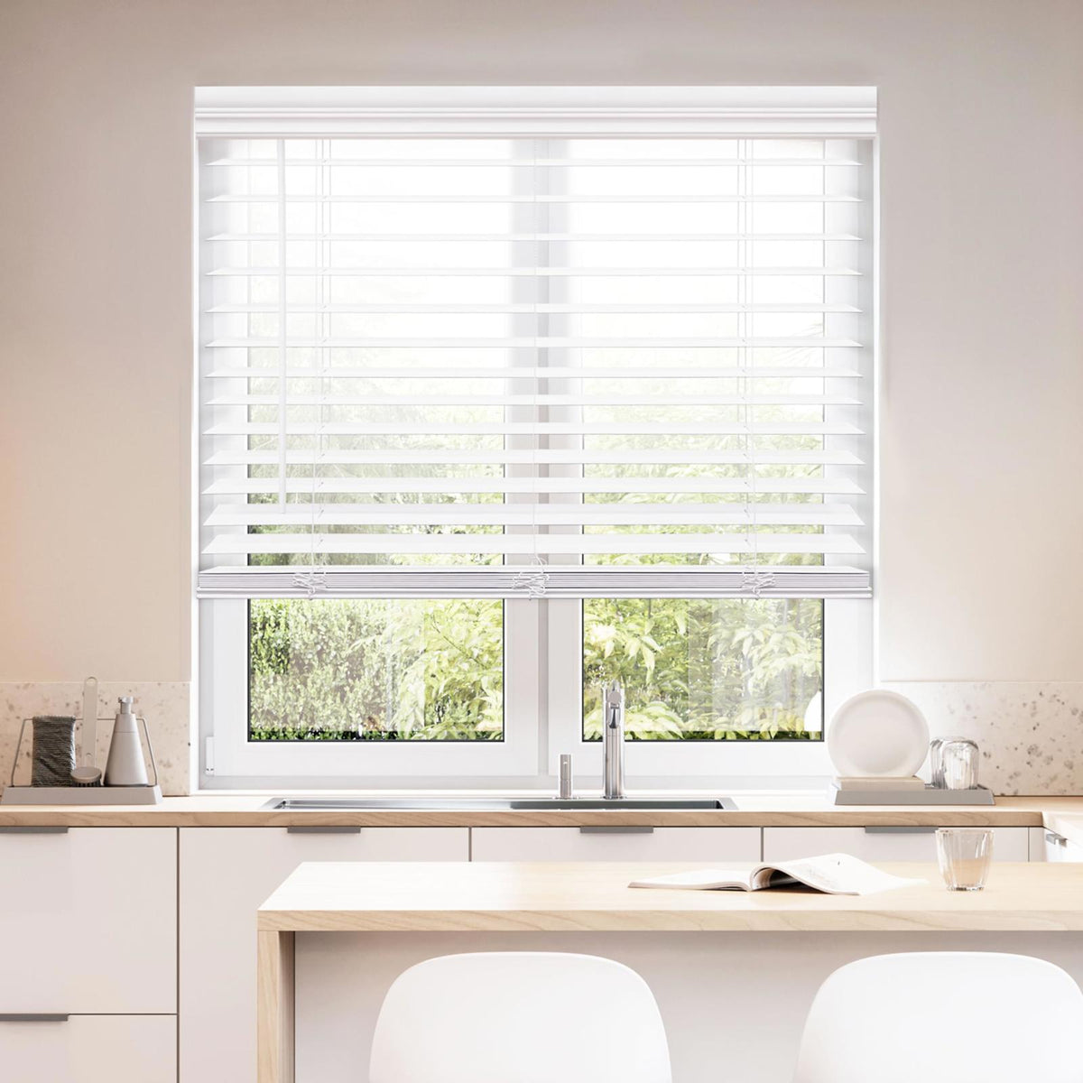 DEZ FURNISHINGS Cordless 2 in. Faux Wood Blind, 31 x 72, White