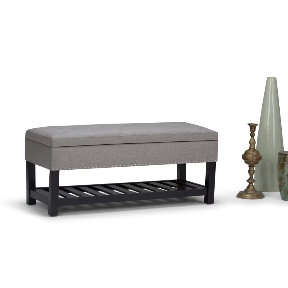 Simpli Home Lomond 44" Tufted Storage Ottoman Bench Shoe Shelf – NEW NIB