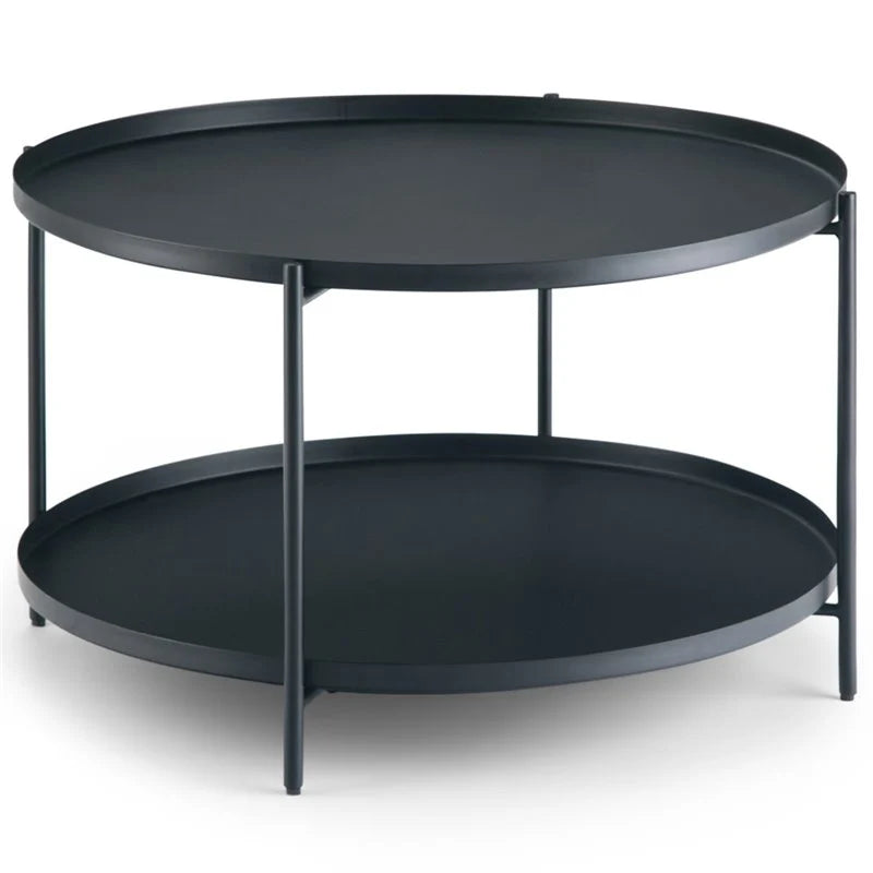 Simpli Home Monet 32" Round Metal Coffee Table – Matte Black Tray Top NEW