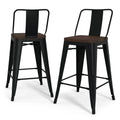Simpli Home Rayne 24" Counter Stool Set of 2 – Wood Seat Black Metal NEW NIB