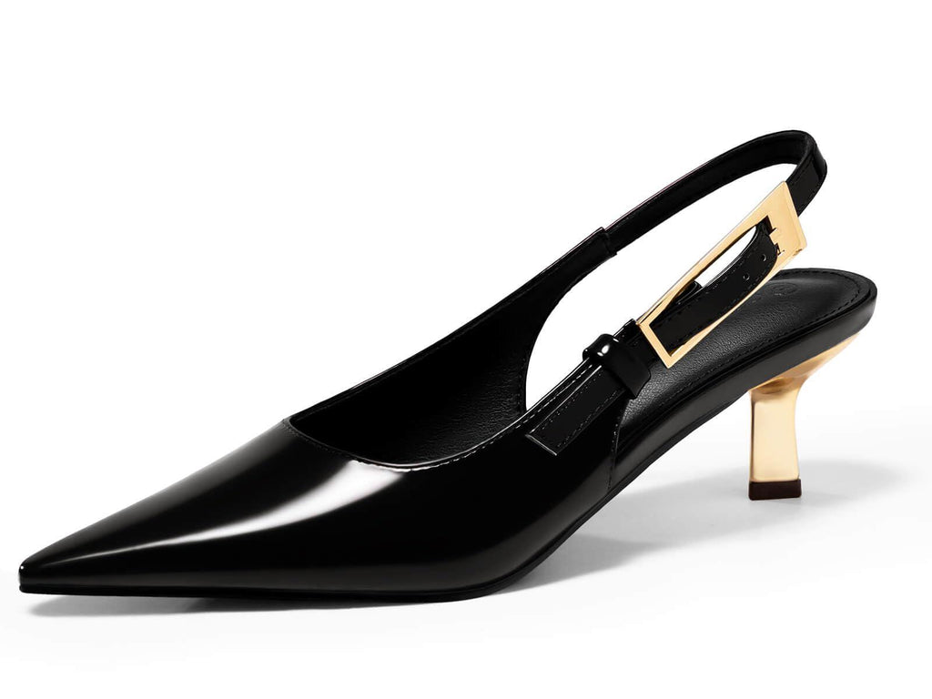 Womens Slingback Kitten Heels, Black, Size 8.5
