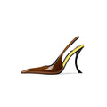 CAGLGLZ Stiletto High Heel Slingbacks for Women, Patent Leather, Brown, 8