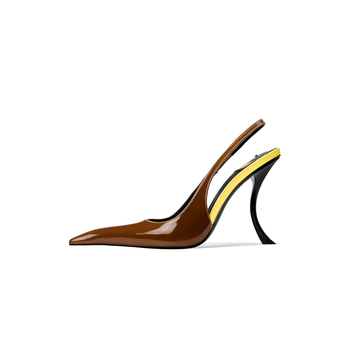 CAGLGLZ Stiletto High Heel Slingbacks for Women, Patent Leather, Brown, 8