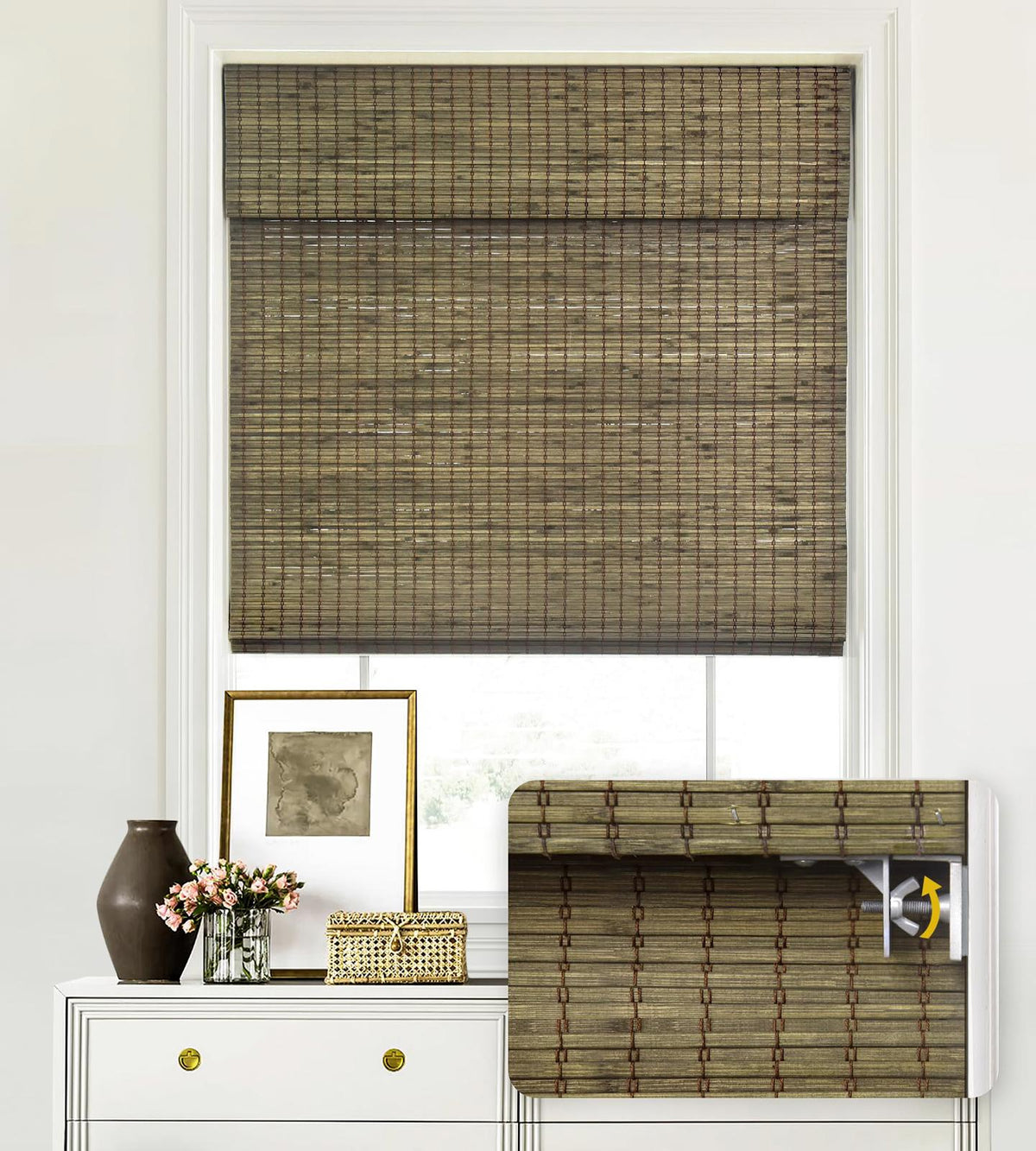 LazBlinds Cordless Bamboo Roman Shades, 41x64, Driftwood