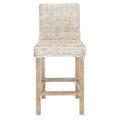 Racquel 39 in. Natural Rattan and Walnut Brown Mahogany Wood Counter Height Bar Stool, New Open Box