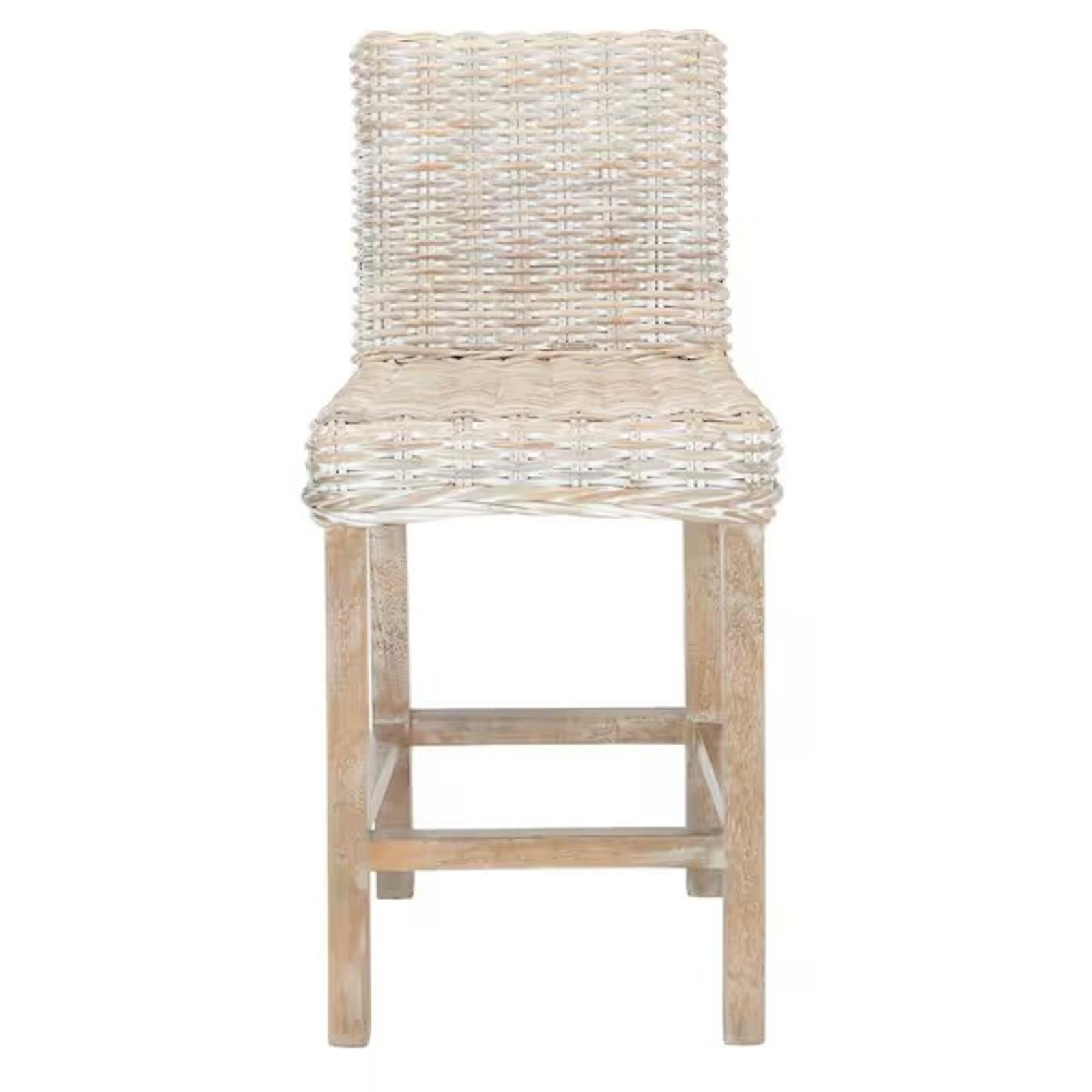 Racquel 39 in. Natural Rattan and Walnut Brown Mahogany Wood Counter Height Bar Stool, New Open Box