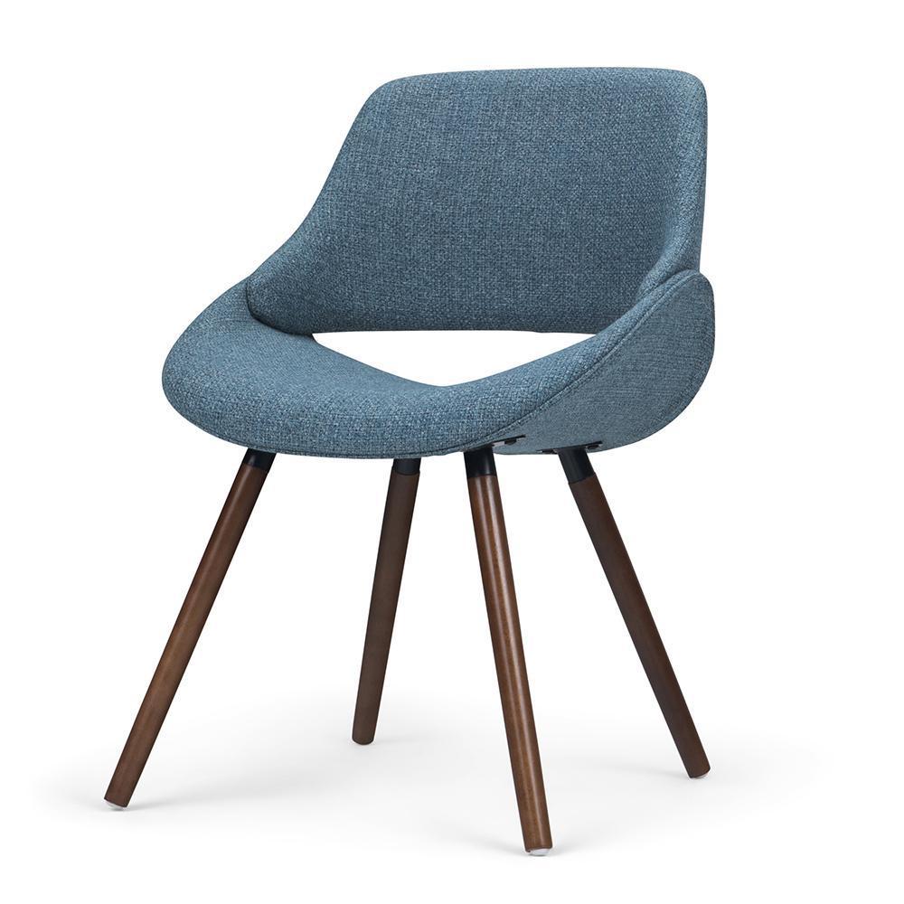 Simpli Home Malden Mid-Century Dining Accent Chair – Denim Blue Walnut NEW