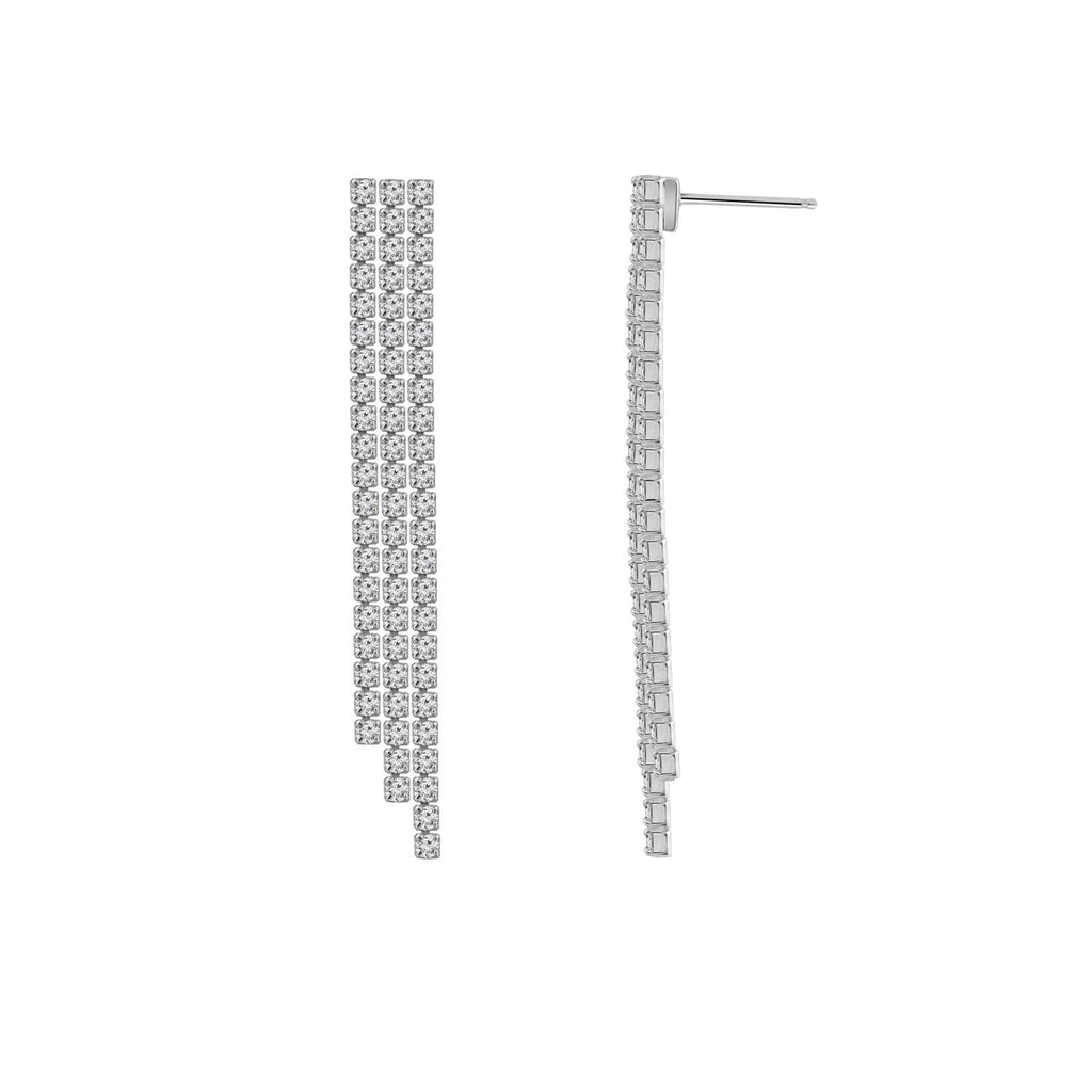 Rhodium Plated Brass Three Dangle Earrings