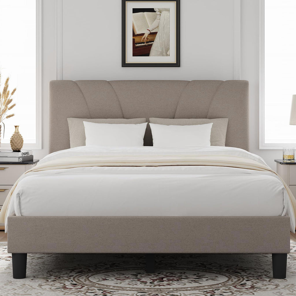 MISSING PIECES - Novilla Full Size Bed Frame with Adjustable Headboard, Full, Beige
