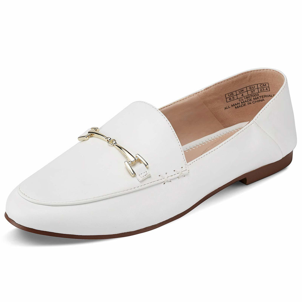 JENN ARDOR Loafers for Women Flats Shoes Womens Penny Loafers, white, size 7