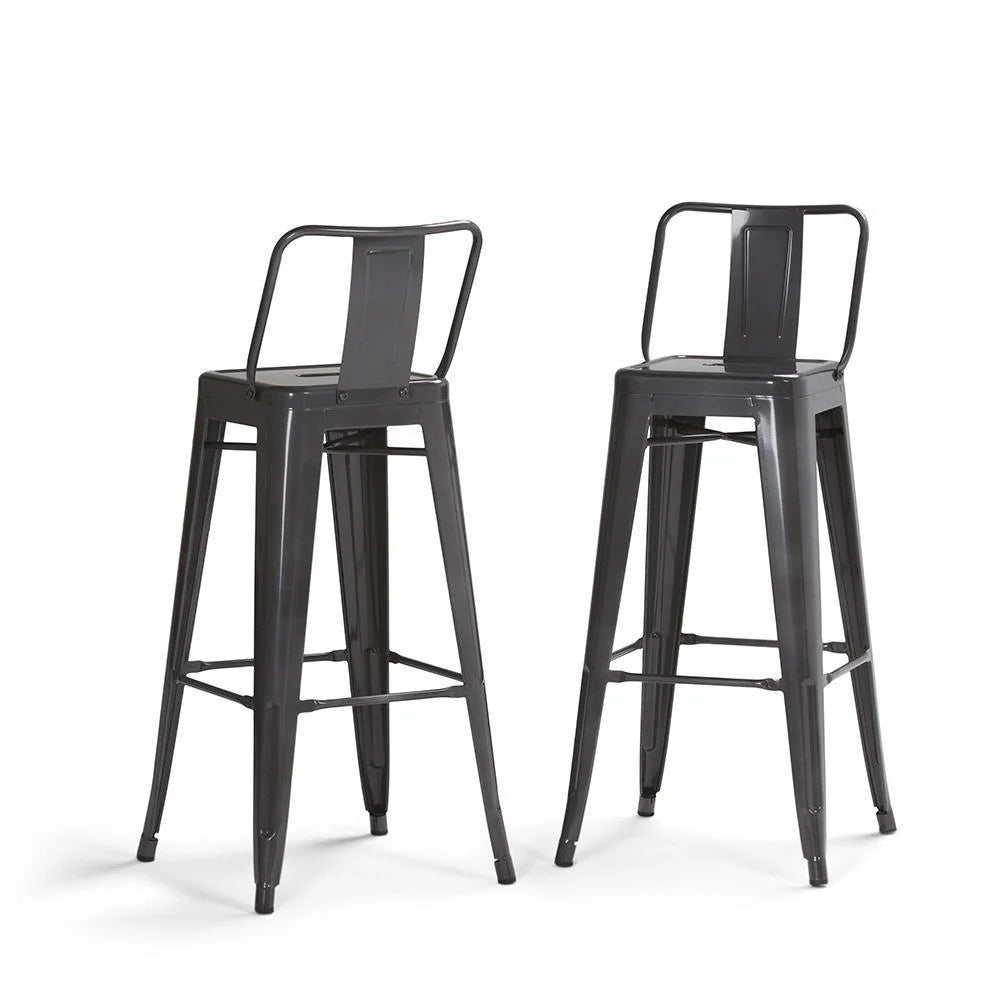 Simpli Home Rayne 30" Metal Bar Stool Set of 2 – Gunmetal Grey NIB (NEW)