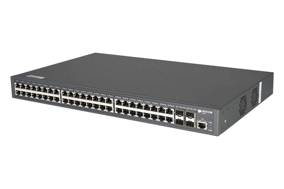 BDCOM S2900-48T4X-2AC 48-Port Gigabit RJ45 + 4-Port 10G SFP+ L3-lite Stackable Managed Switch