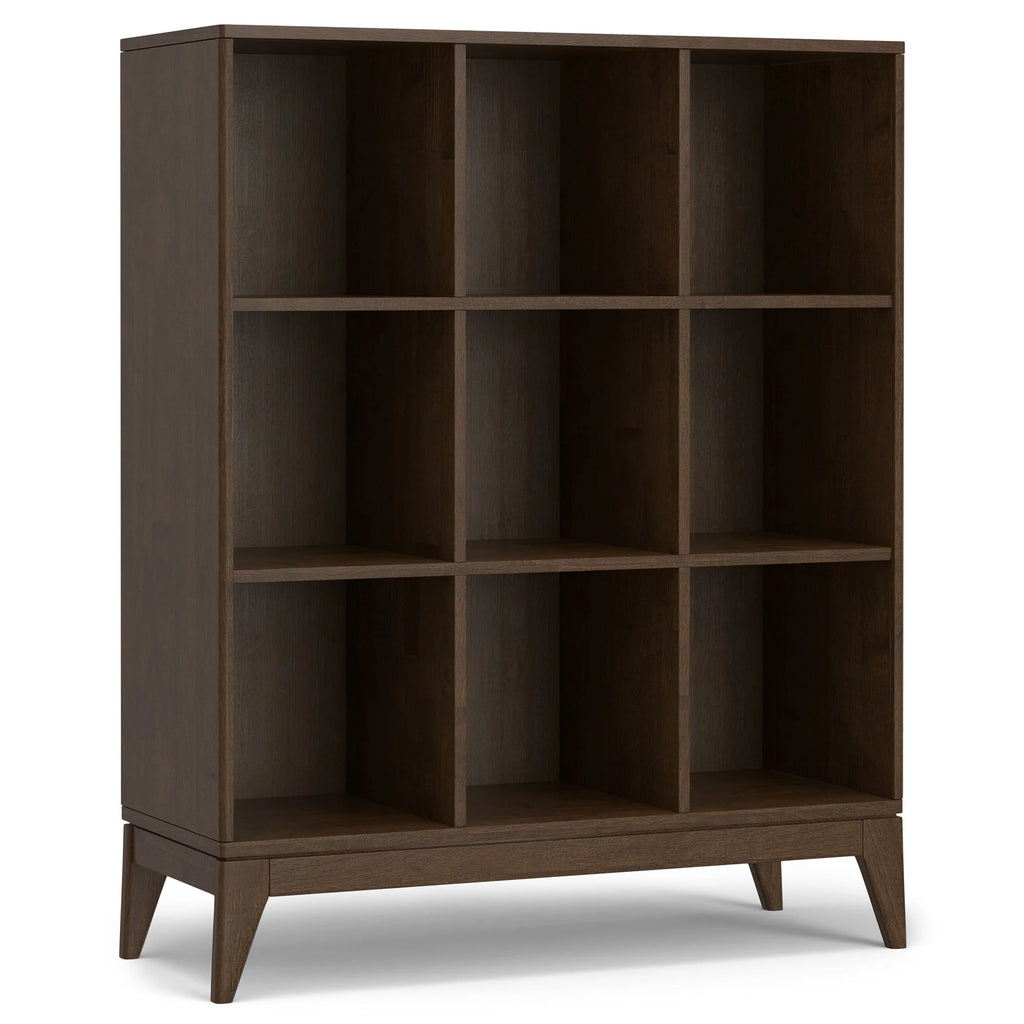 Simpli Home Harper 9-Cube Mid-Century Bookcase 52"H – Dark Walnut NEW NIB