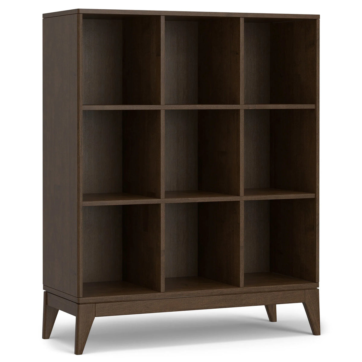 Simpli Home Harper 9-Cube Mid-Century Bookcase 52"H – Dark Walnut NEW NIB
