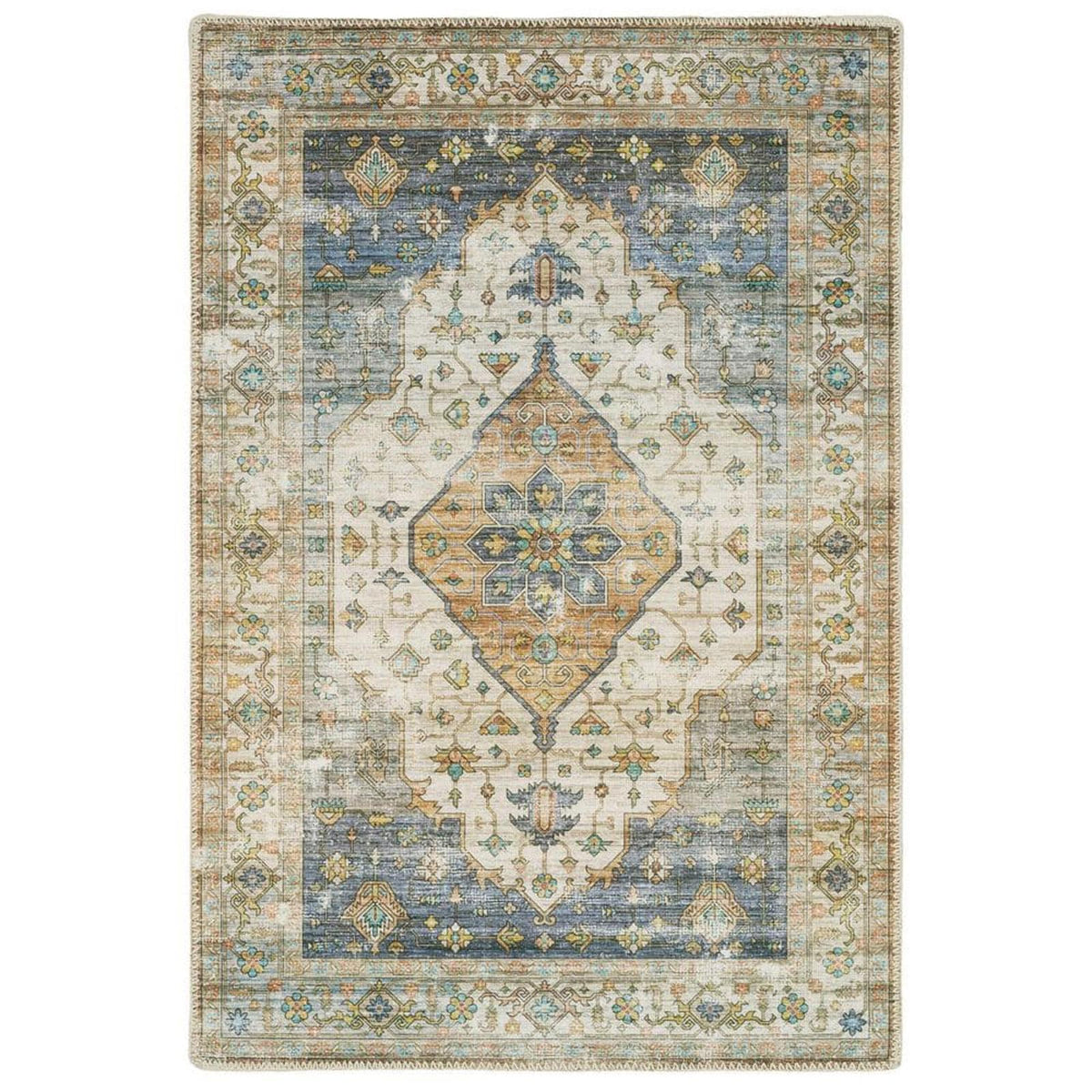 Home Decorators Collection Harmony Denim 5 ft. x 7 ft. Indoor Machine Washable Area Rug, NEW!