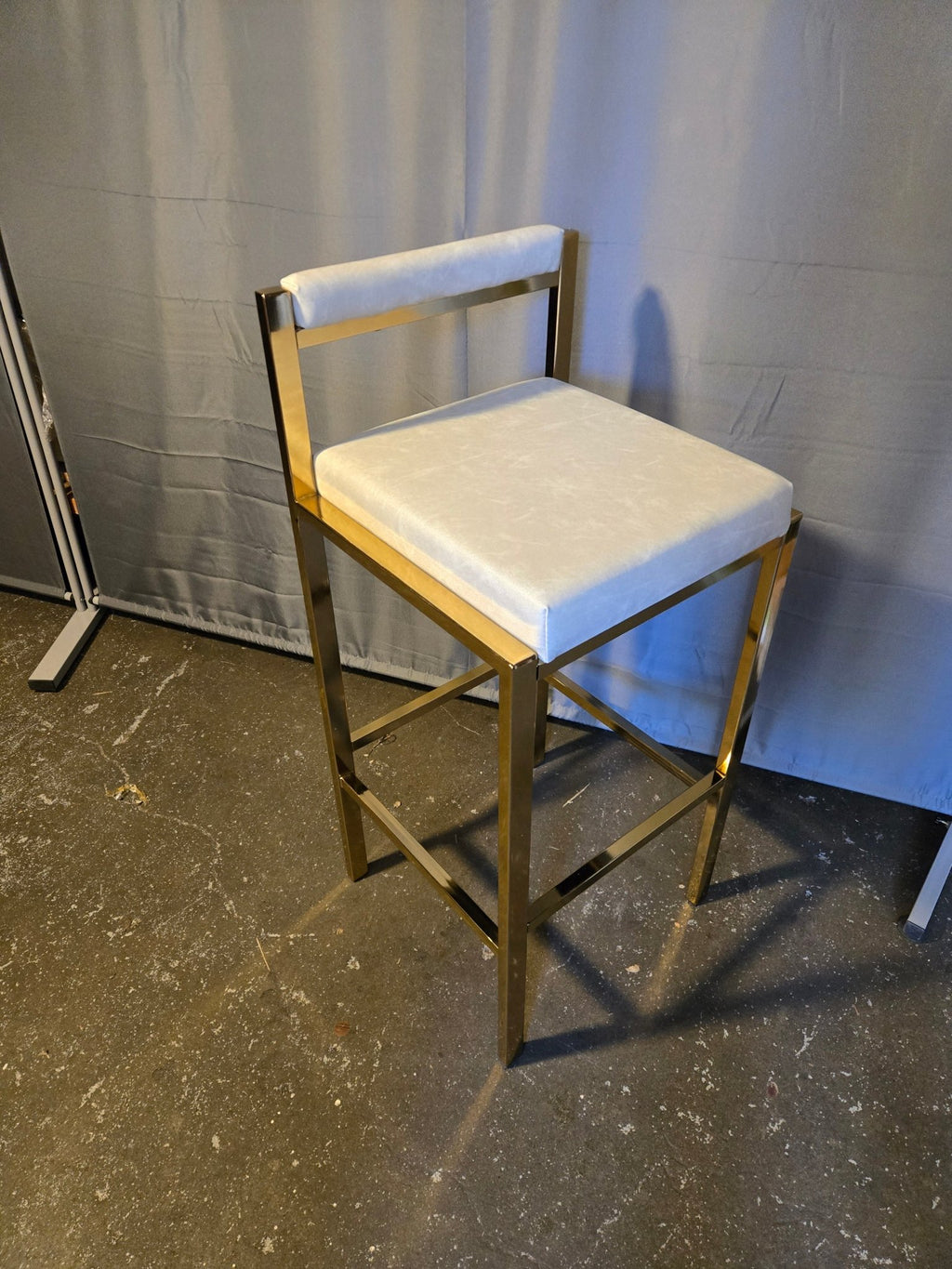 2 x Gold Framed Bar Stool, beige faux leather seat/back - PDX Furnish