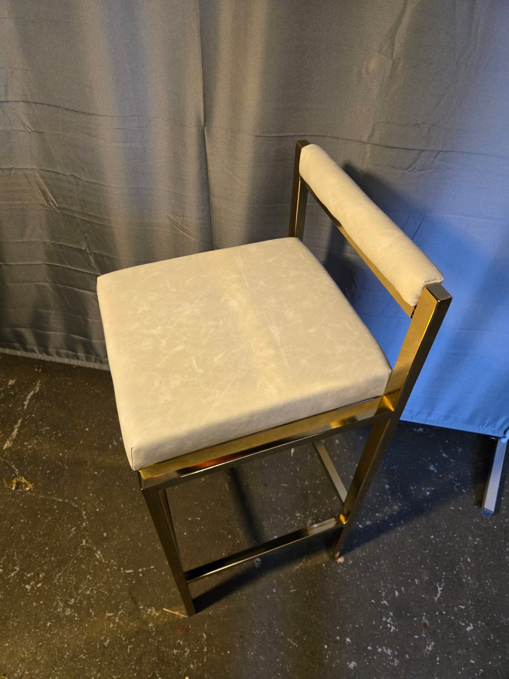 2 x Gold Framed Bar Stool, beige faux leather seat/back - PDX Furnish