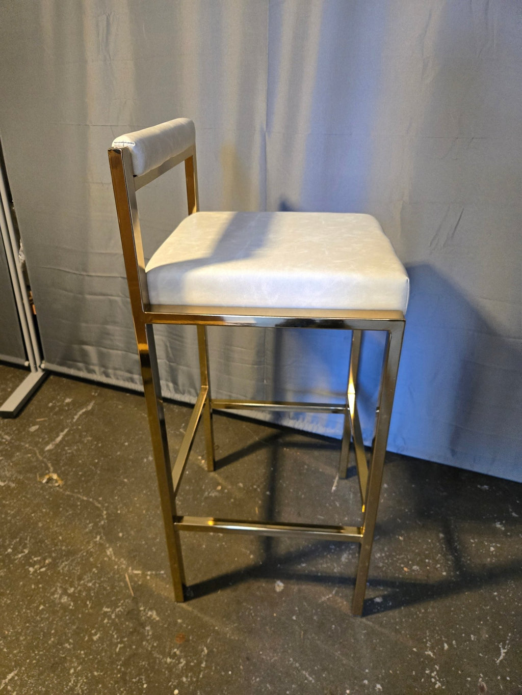 2 x Gold Framed Bar Stool, beige faux leather seat/back - PDX Furnish