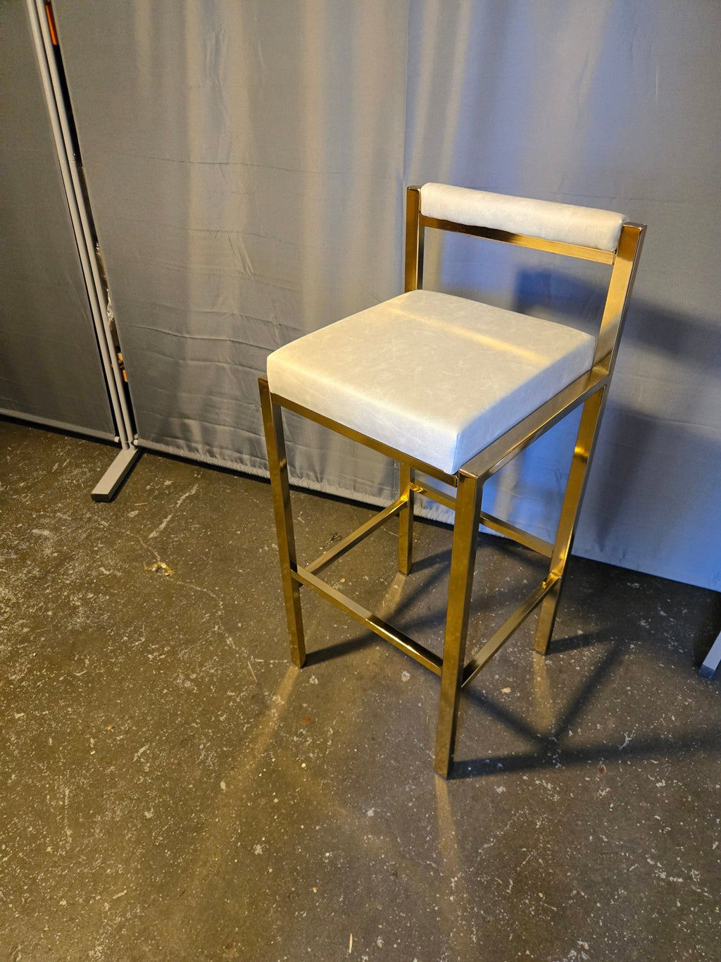 2 x Gold Framed Bar Stool, beige faux leather seat/back - PDX Furnish