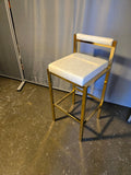 2 x Gold Framed Bar Stool, beige faux leather seat/back - PDX Furnish