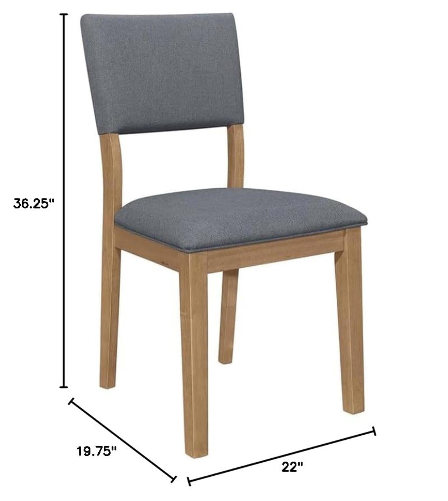 2 x MAKLAINE Farmhouse Fabric Padded Upholstered Side Chair in Blue, 19.25" - PDX Furnish
