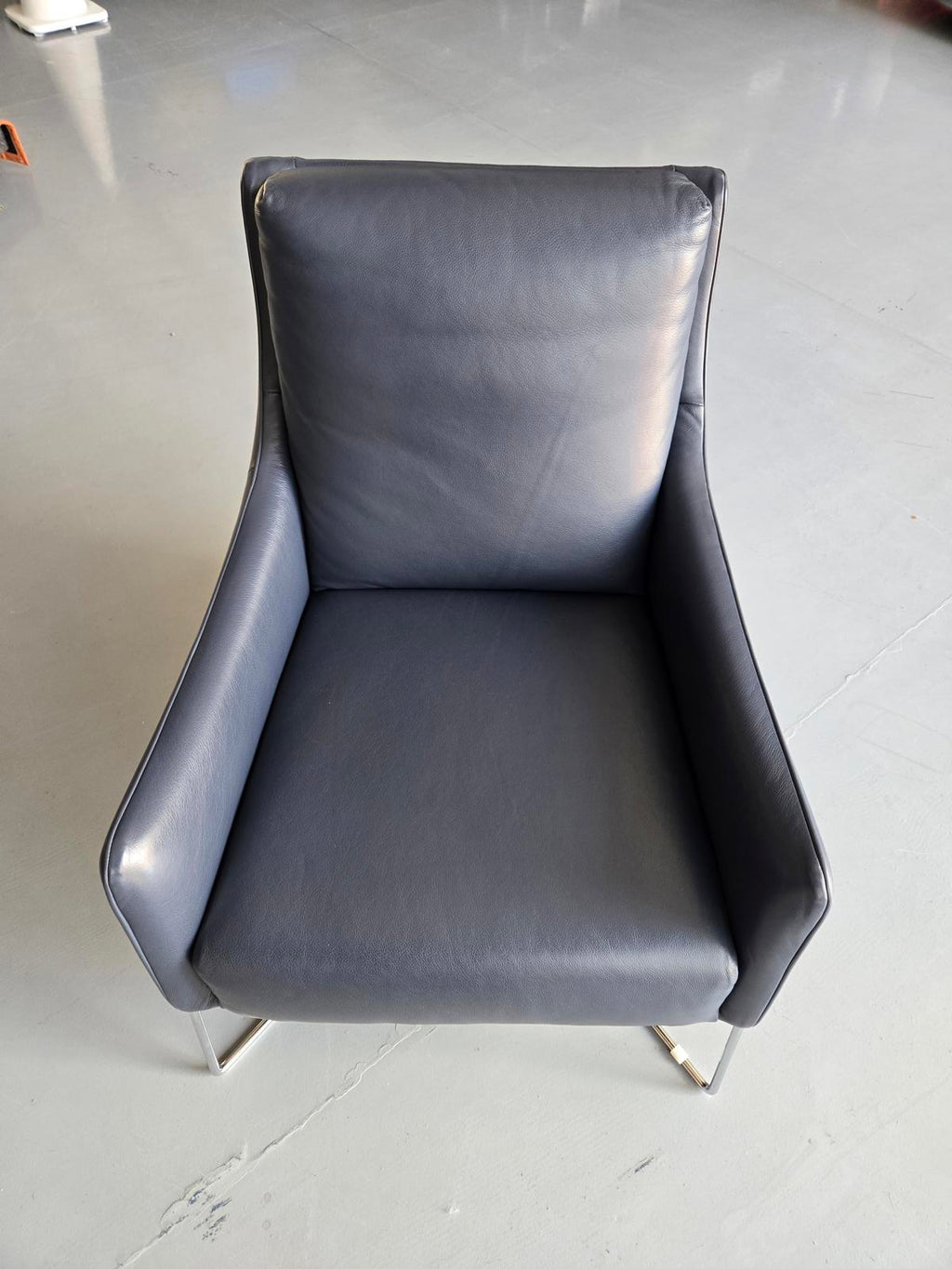 Natuzzi Editions Regina Armchair (CT15), Dark Blue Leather, Chrome base