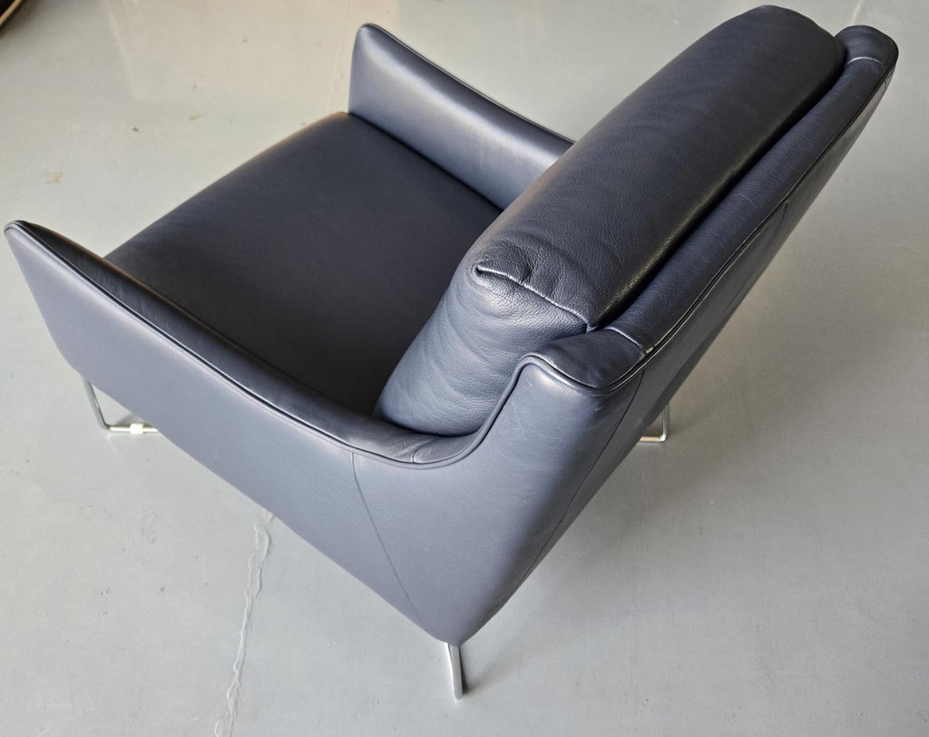 Natuzzi Editions Regina Armchair (CT15), Dark Blue Leather, Chrome base