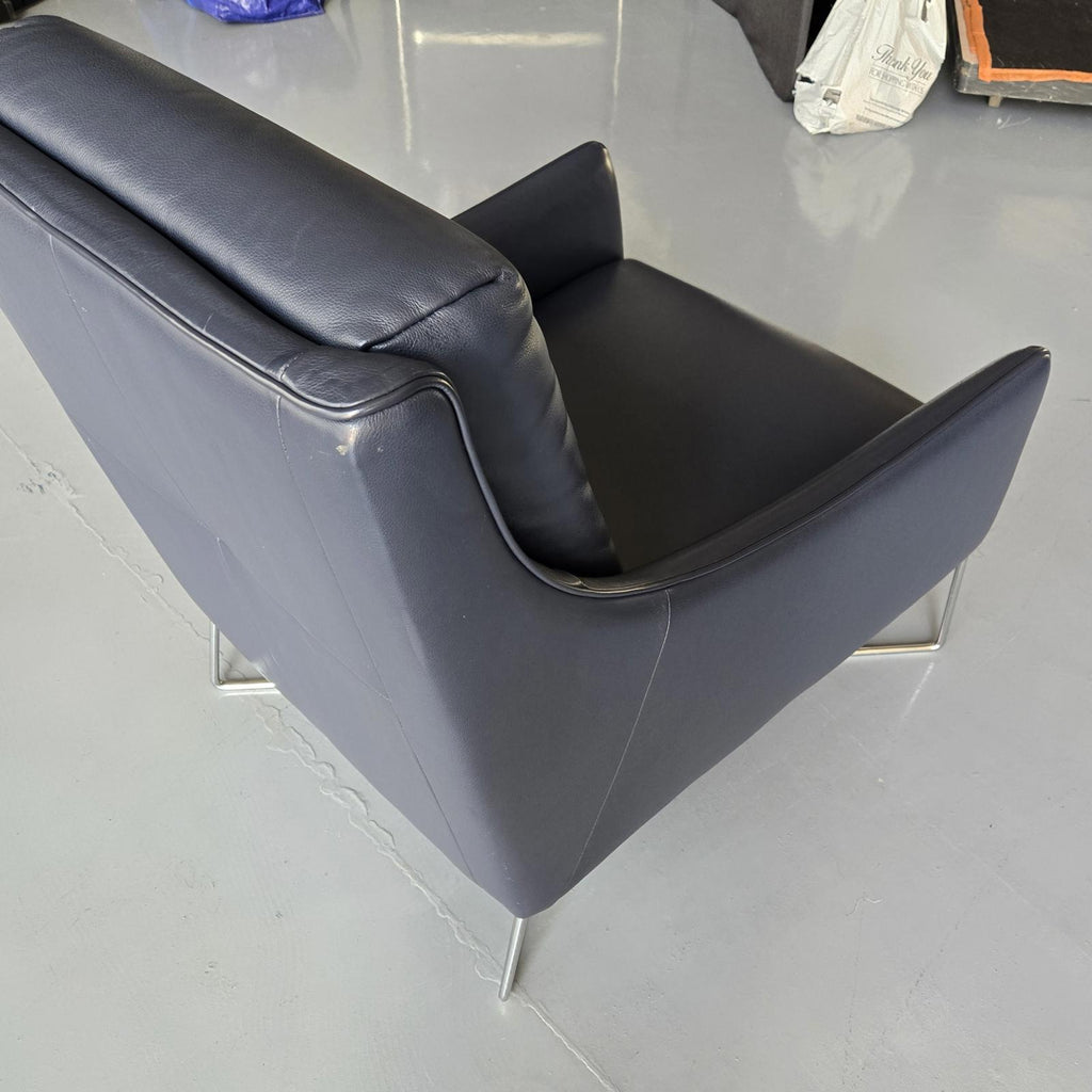 Natuzzi Editions Regina Armchair (CT15), Dark Blue Leather, Chrome base