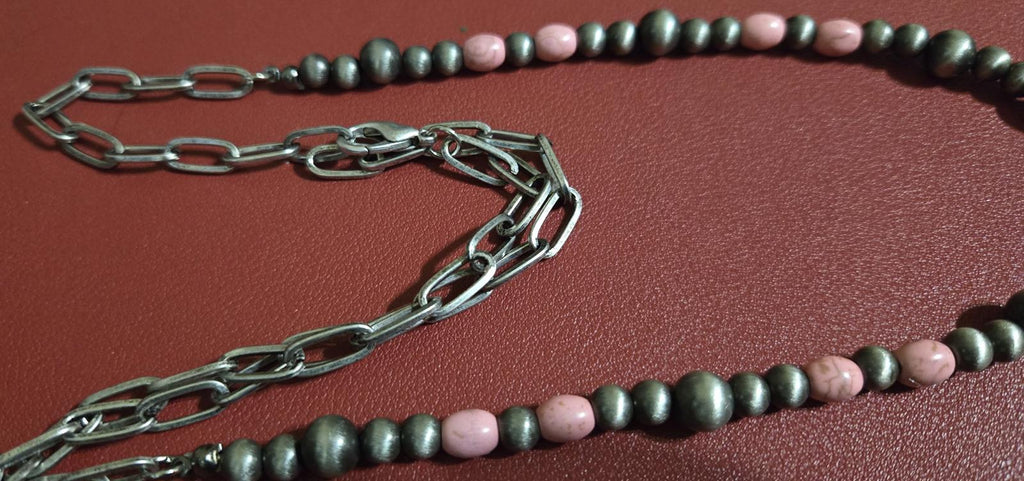 Necklace Bohemian Y shaped Pink, Brand New