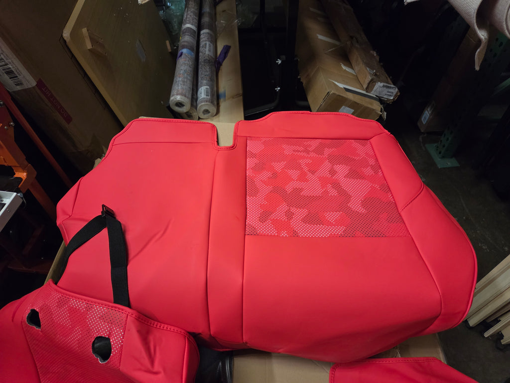 Leather seat cover for a 2024-2025 4th Generation Toyota Tacoma, Red/Camo