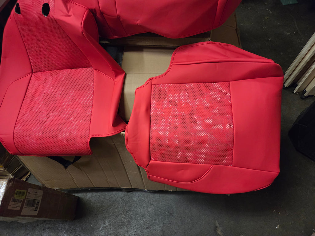 Leather seat cover for a 2024-2025 4th Generation Toyota Tacoma, Red/Camo