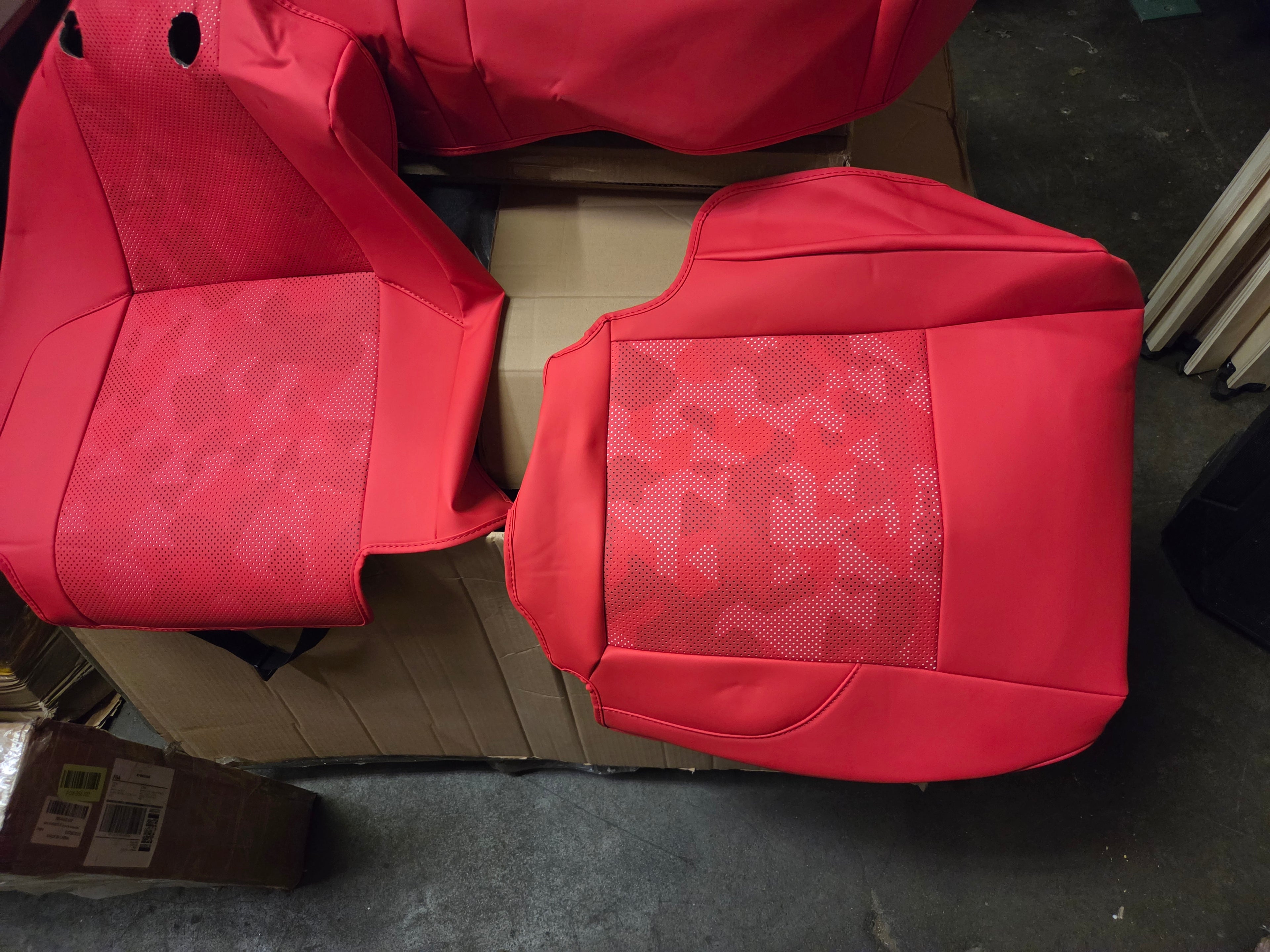 Leather seat cover for a 2024-2025 4th Generation Toyota Tacoma, Red/Camo