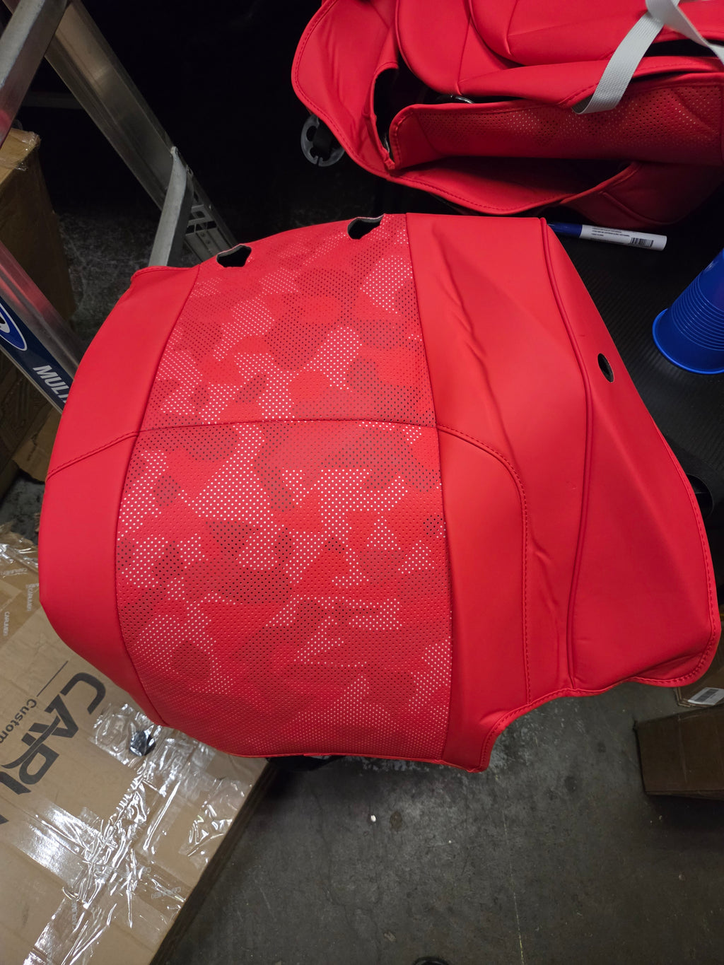 Leather seat cover for a 2024-2025 4th Generation Toyota Tacoma, Red/Camo