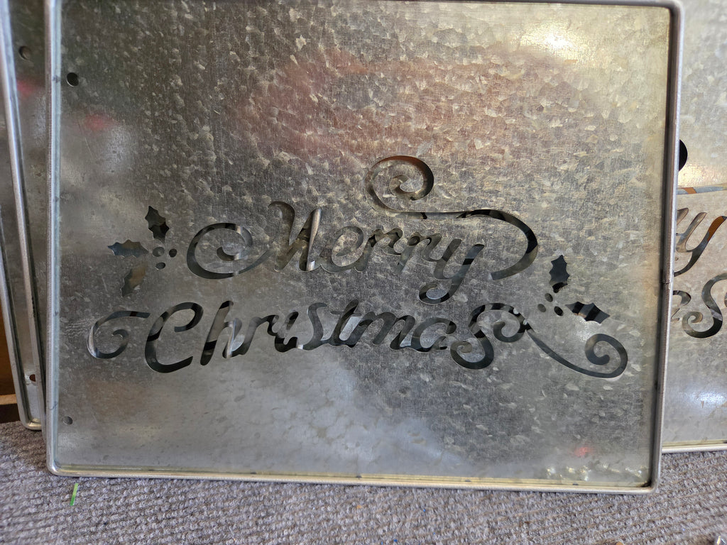 Rustic Galvanized Metal Christmas Tree Collar – Merry Christmas Cutout NEW