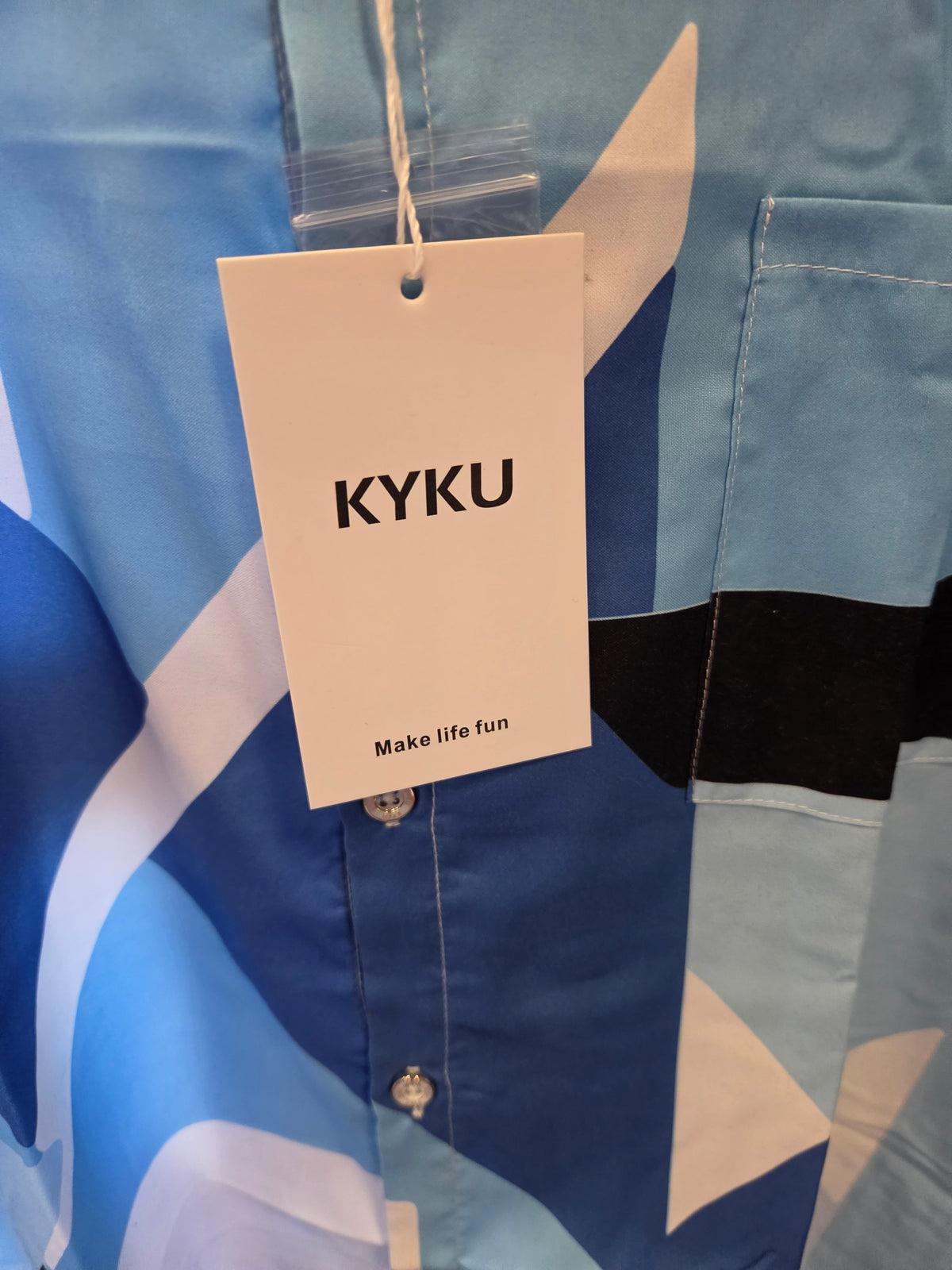 KYKU Men's Geometric Button-Down Beach Shirt Blue Size XL NEW NWT