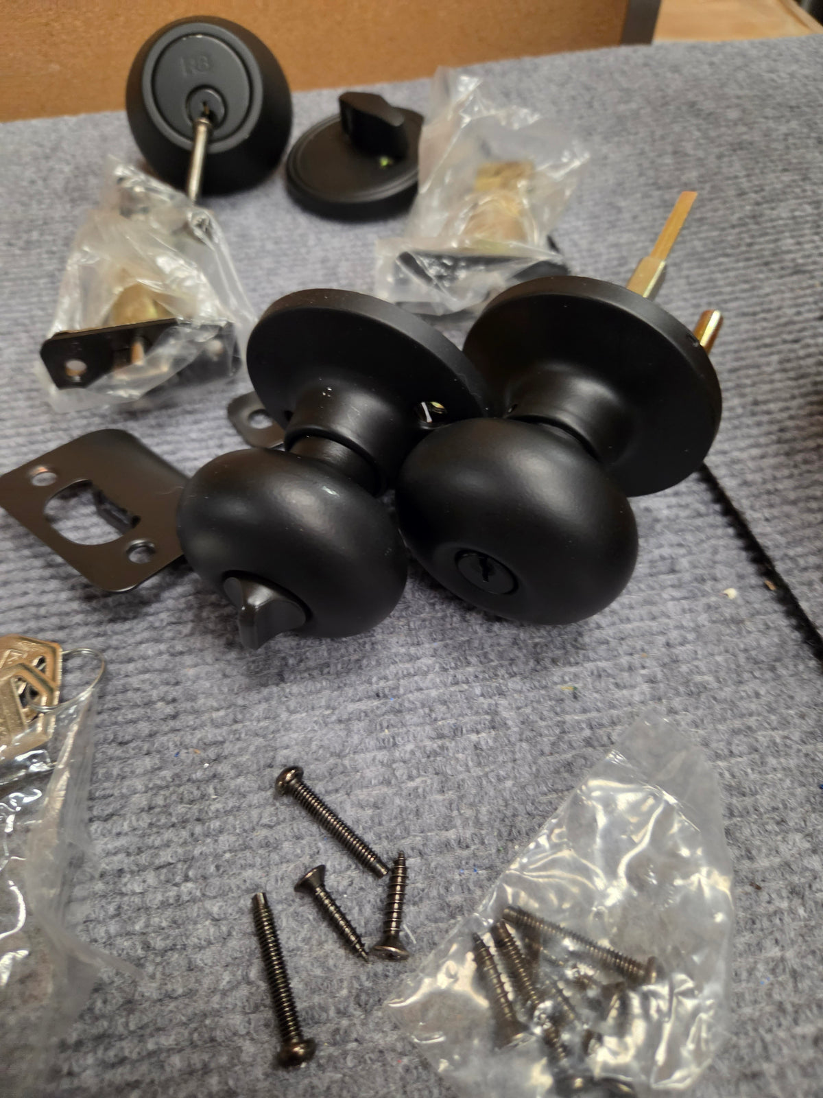 Reliabilt Baron Matte Black Keyed Entry Knob & Deadbolt 2-Set Pack NEW OPEN