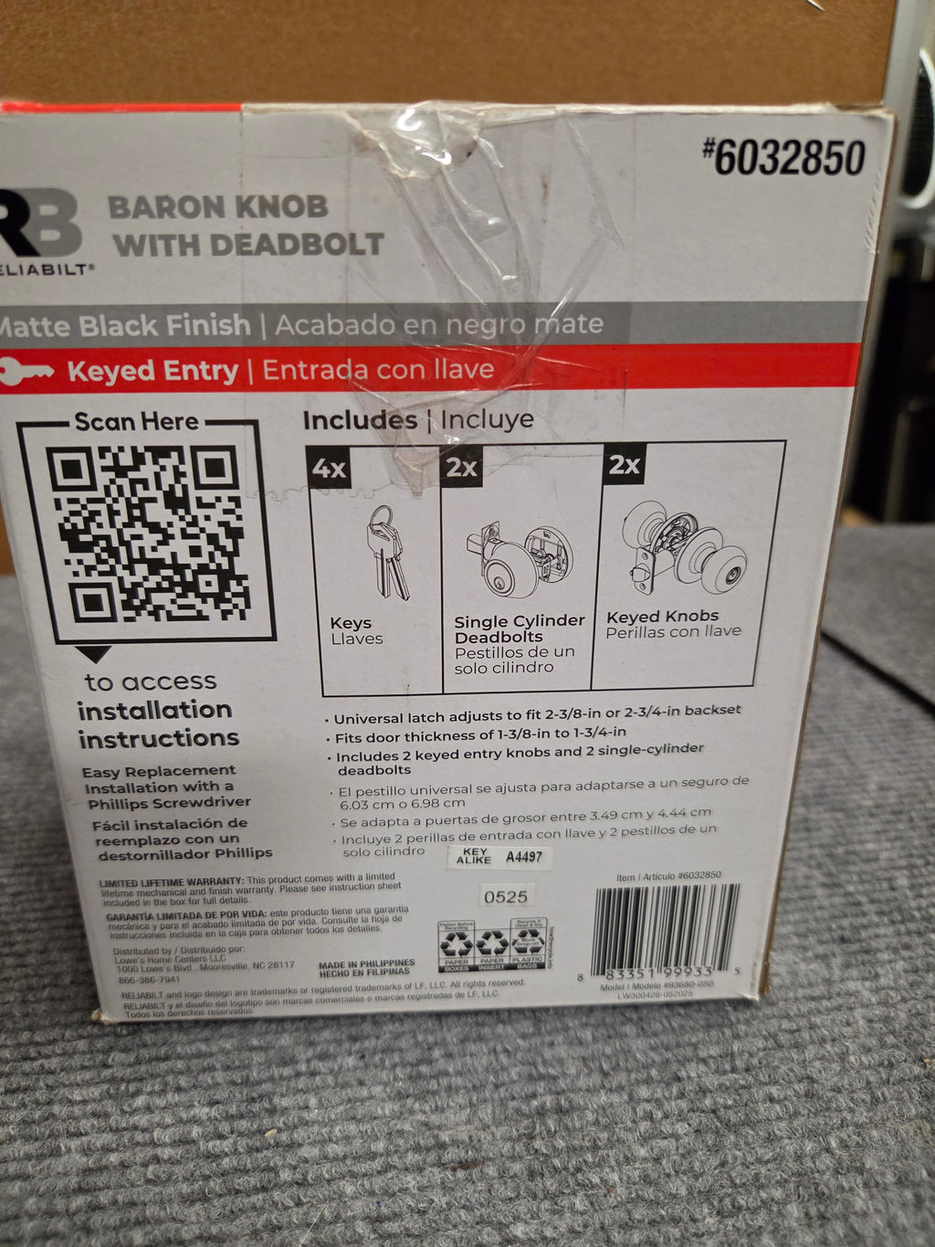 Reliabilt Baron Matte Black Keyed Entry Knob & Deadbolt 2-Set Pack NEW OPEN