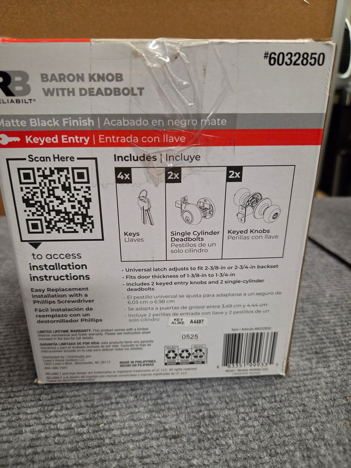 Reliabilt Baron Matte Black Keyed Entry Knob & Deadbolt 2-Set Pack NEW OPEN