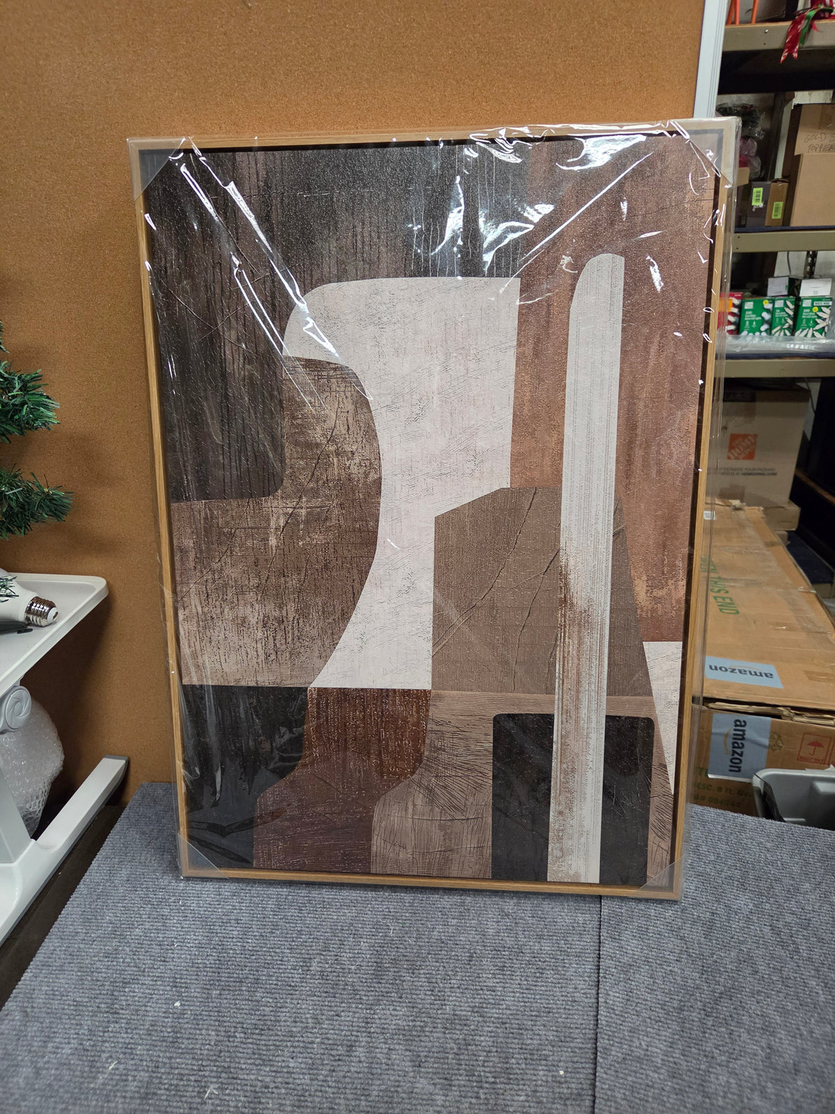 28x20 Framed Abstract Canvas Wall Art – Modern Warm Walnut Natural Oak NEW