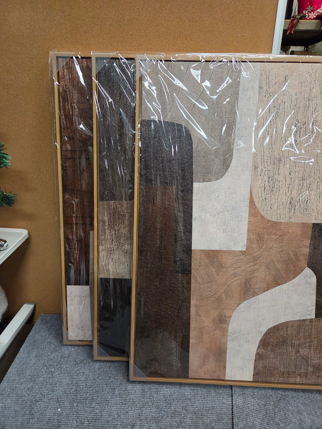 28x20 Framed Abstract Canvas Wall Art – Modern Warm Walnut Natural Oak NEW