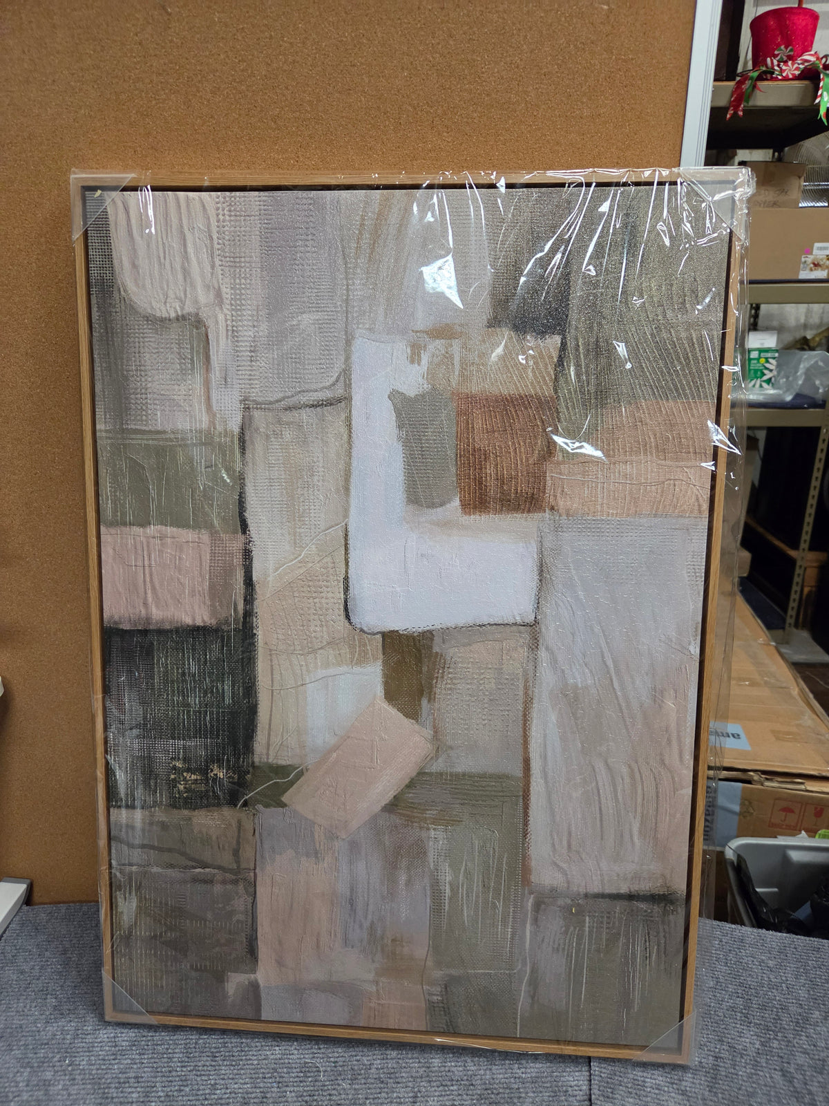 28x20 Framed Abstract Canvas Wall Art – Modern Neutral Natural Oak NEW NIB