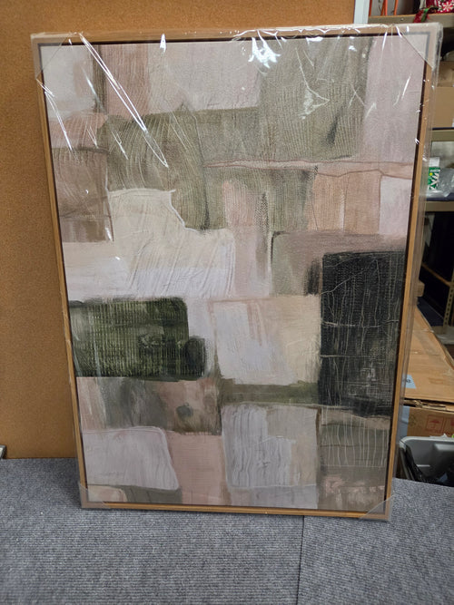 28x20 Framed Abstract Canvas Wall Art – Modern Neutral Natural Oak NEW NIB