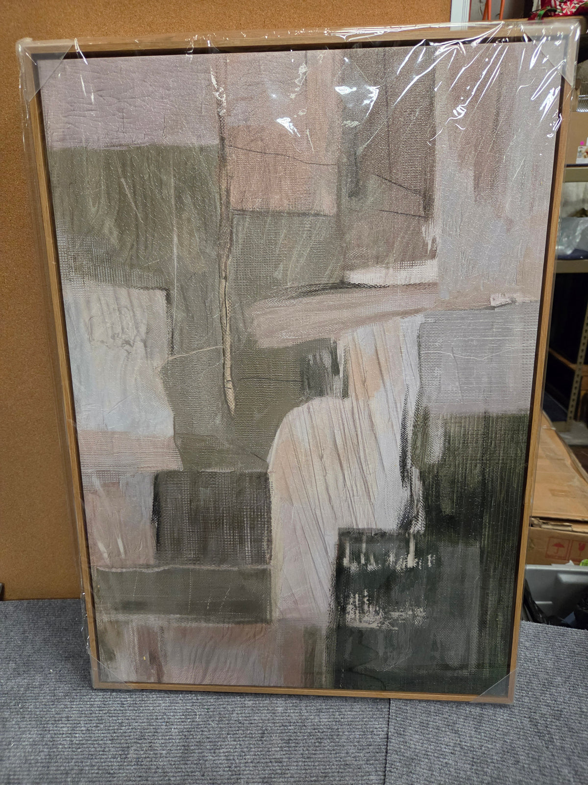 28x20 Framed Abstract Canvas Wall Art – Modern Neutral Natural Oak NEW NIB